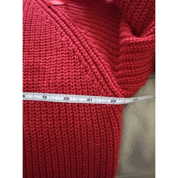 LADIES TIE BOW SLEEVE Red WOMEN SLIT RIBBON ARM KNITTED PULLOVER WARM TOP - Picture 5 of 7